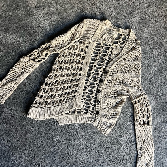 All Saints Sweater Hand crochet linen size 4 asymmetrical - Picture 5 of 5